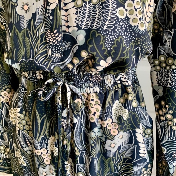 Ann Taylor Factory v-neck blue floral tie waist long sleeve dress pockets, XL - Picture 6 of 8